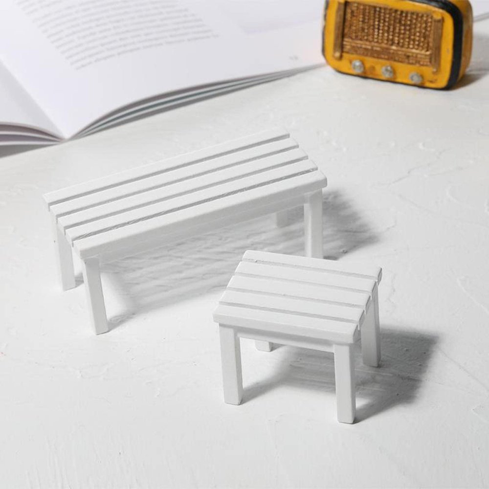 Fashion My Day 2xMiniature Wooden Dollhouse Furniture 1/12 Scale White Home Decor Bench | Modern | Clothes & Accessories | Dolls