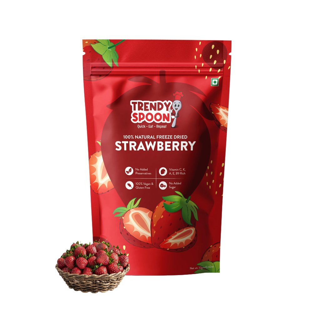 TRENDY SPOON Natural Freeze Dried Strawberry | Rich in Vitamins, Natural and Healthy Fruit Snack | 12 Grams