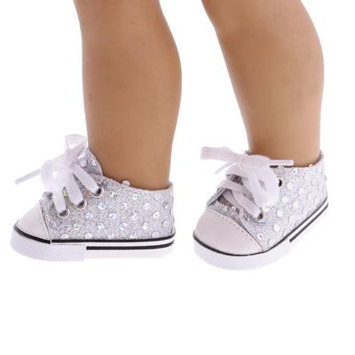 Fashion My Day 2x1 Pair of Sequin Sneakers Shoes for 18inch Dolls Clothes White | Modern | Clothes & Accessories | Dolls