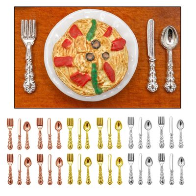 Fashion My Day 2x1:12 Dollhouse Miniature Tableware Toys 1/12 Fork Spoon Set Silver | Modern | Clothes & Accessories | Dolls