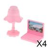 Fashion My Day 4xDollhouse Miniature Laptop Table Lamp Set Study Room Accessory Pink | Modern | Clothes & Accessories | Dolls view 2