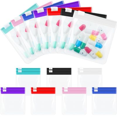 CoolShef 14 Pieces Pill Pouch, Reusable Small Medicine Pouches for Travel Portable Zipper Case, Plastic Storage Sealing Bag Lightweight Compact Container for Supplements Capsules