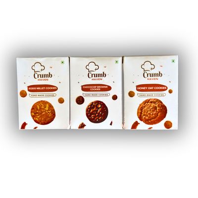 Crumb Haven Handmade Cookies Combo Pack | Kodo Millet, Choco Chip Brownie & Honey Oat | Healthy, Artisanal, Guilt-Free Snack Assortment