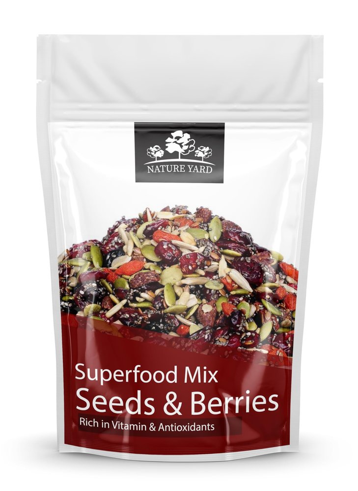 NATURE YARD Superfood Mix | High Protein Seeds & Berries Mix of Pumpkin, Sunflower Seed, Black Raisins, Cranberries, Blueberries, Goji Berry | A Super Healthy Snack, with Good Source of Fibre, Non-Salted, Diet Snacks - 400 Gm