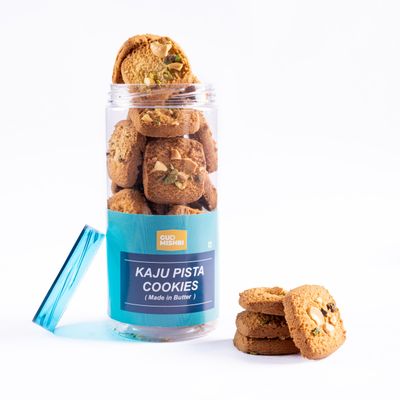 Gud Mishri Kaju Pista Cookies 280g | Premium Dry Fruit Cookies with Cashew & Pistachio | Made with Butter, No Palm Oil, No Refined Sugar, No Preservatives | Delicious and Nutritious Snacks