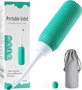 ZENPRO 500ML Plastic Retractable Handheld Bidet Portable of Antislip, Bidet Angled Nozzle Spray with Travel Bag (Green)