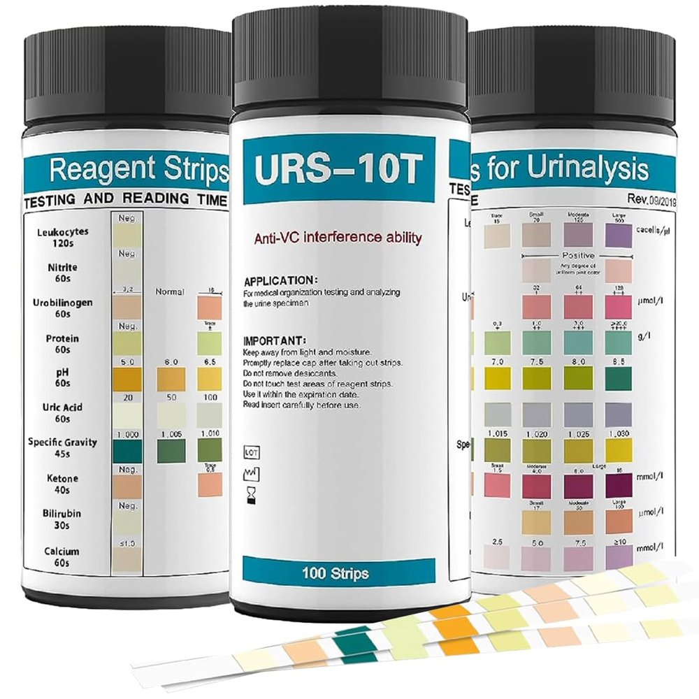 HANNEA 100-Count Urinalysis Strips, Quick UTIs Urine Test Dipsticks, 10-Parameter Urine Test Strips, Self Monitoring Uti Test Strips for Possible UTIs, Diabetes, Electrolyte Imbalance, Etc