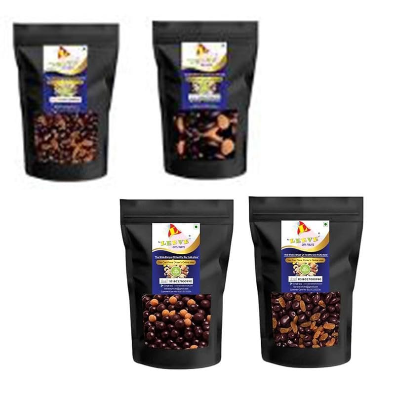 Leeve Dry Fruits Choco Coated Almonds, Raisin, Butterscotch Nut Combo Pack | High Fiber & Rich In Protein | Chocolate Coated Delicious Nuts | Preservatives Free Ideal for Travel | 200gm Each