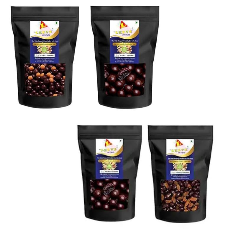 Leeve Dry Fruits Choco Coated Raisin, Dates,Butterscotch Nut Combo Pack | High Fiber & Rich In Protein | Chocolate Coated Delicious Nuts | Preservatives Free Ideal for Travel, Snacks | 200gm Each
