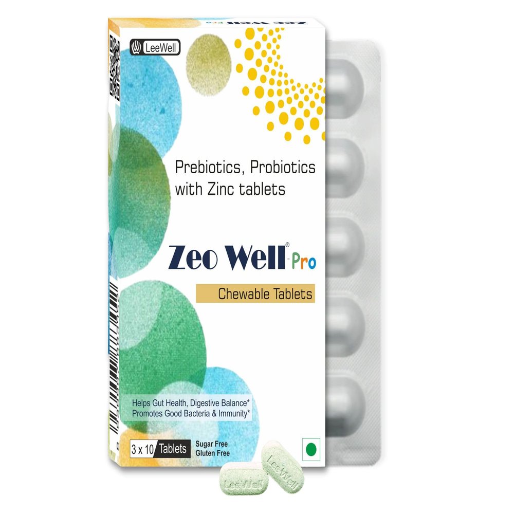 Zeowell -Pro Chewable Probiotic tablets, Prebiotic Supplement with Zinc | 21 types of strains | Support Leaky Gut health, Bowel movements, Good bacteria, Digestion, Gas, Bloating Relief Aid | Lactobacillus, Bacillus clausii, Bifidobacterium, Streptoc