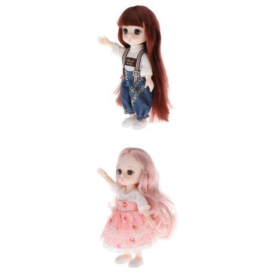 Fashion My Day 2X 16cm BJD Doll 13 Ball Jointed Girls Eyes Face Makeup Wig Clothes Full Set | Modern | Clothes & Accessories | Dolls