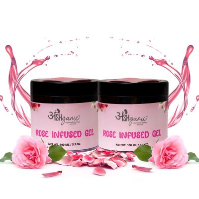 Anshganic Rose-Infused Organic Aloe Vera Gel | Pure aloevera gel for face, hair & body | Natural Hydration for Glowing Skin & Healthy Hair | Soothing & Nourishing Skincare (100ml x Pack of 2)
