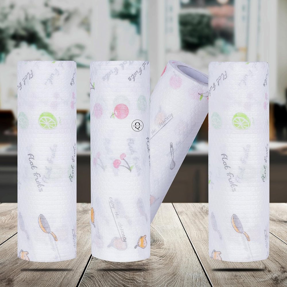 doville Non Woven Reusable and Washable Kitchen Printed Tissue Roll Non-stick Oil Absorbing Paper Roll Kitchen Special Paper Towel Wipe Paper Dish Cloth Cleaning Cloth 50 sheets pack of 1