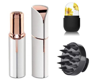 GUFFI Facial Epilator hair removal machine Ice Roller & Hair Scalp for women With Ice Roller- face, chin, cheek, eyebrow, upper lip hair remover for women, usb rechargeable epilator machine for womenS (Multi Color) PACK -3