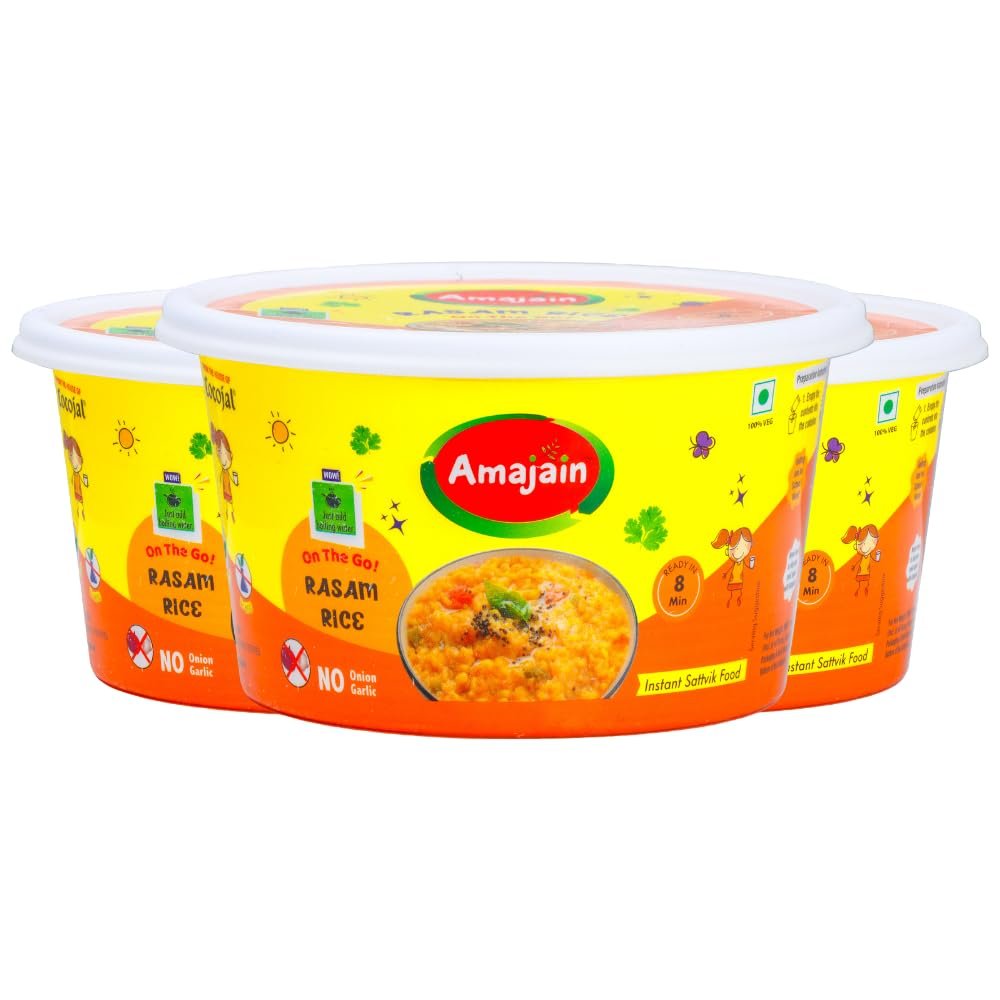 Amajain Instant Sattvik Healthy Rasam Rice, Ready-to-Eat, No Added Preservatives, No Added Flavours, Jain-Friendly, 70g (Pack of 3)