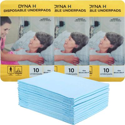 Dyna Latest Underpad Sheet 60X90 Extra Large Size for Baby, Kids, Adults, Elderly Patients. Leak Proof, Superior Absorbency, Super Gel Core Technology. Incontinence Under Pads 1 Pack of 10