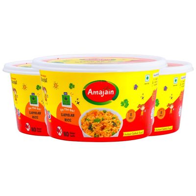 Amajain Instant Sattvik Healthy Sambar Rice, Ready-to-Eat, No Added Preservatives, No Added Flavours, Jain-Friendly, 70g (Pack of 3)