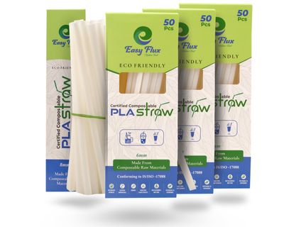 EasyFlux Eco-Friendly Premium Drinking Straws 150 PCS (Pack of 3) - 100% Biodegradable | Non-Bendable White, 8.5" Long, 6 mm | 50 Per Pack | Juices, Smoothies, Cocktails, House Parties, Cafe, Hotels