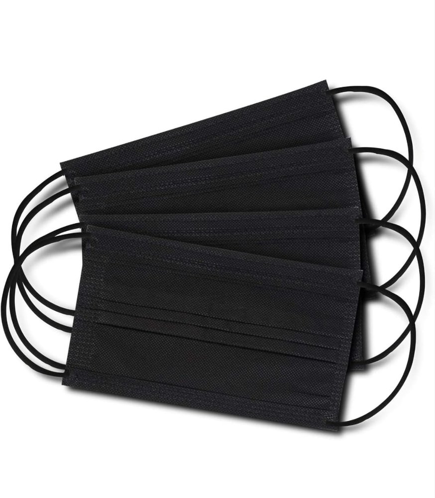 Disposable Face Masks, Black, 3-Layer, Pack of 4, with Elastic Ear Loops