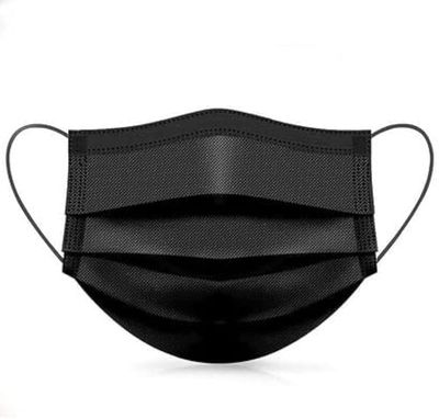 Disposable Face Mask, 3-Ply, Black, Elastic Ear Loops