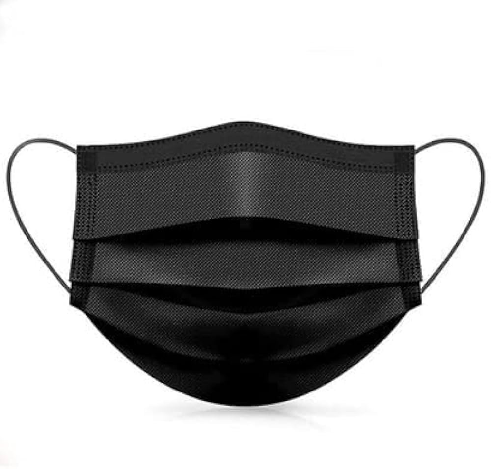 Disposable Face Mask, 3-Ply, Black, Elastic Ear Loops