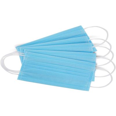 Disposable Face Masks, Light Blue, 3-Ply with Elastic Ear Loops, Pack of 6