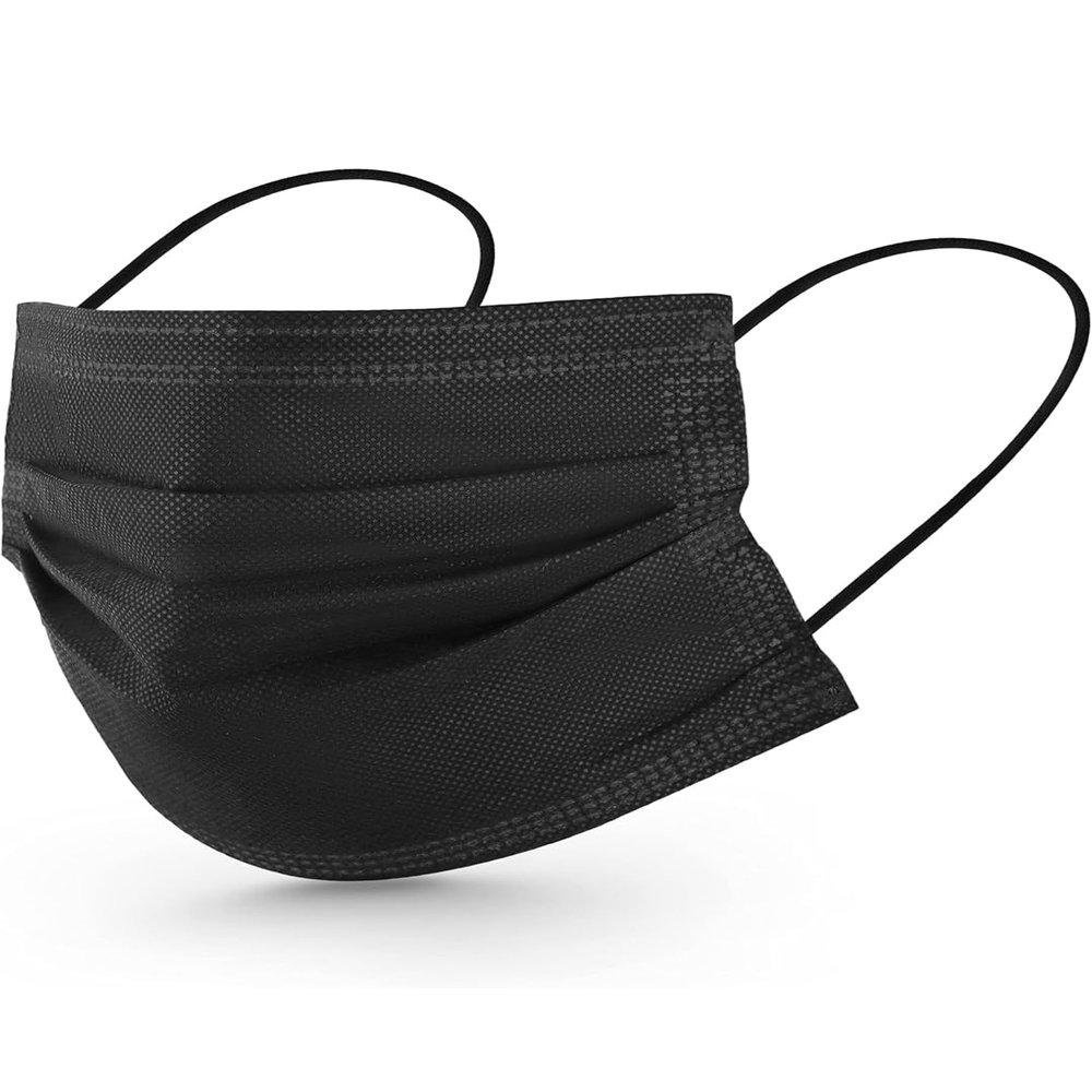 Disposable Face Mask, 3-Ply Protection, Black, Elastic Ear Loops