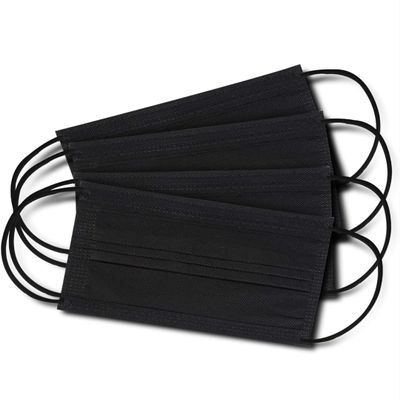 Disposable Face Masks, Black, 3-Layer, Pack of 5, with Elastic Ear Loops