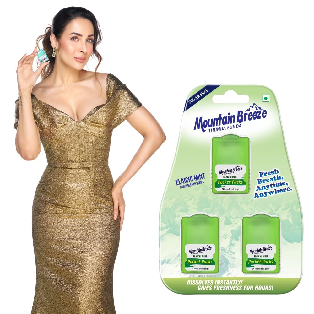 Mountain Breeze Sugar-Free Elaichi mint Fresh Breath Strips Blister (Pack of 3x24Strips Each)