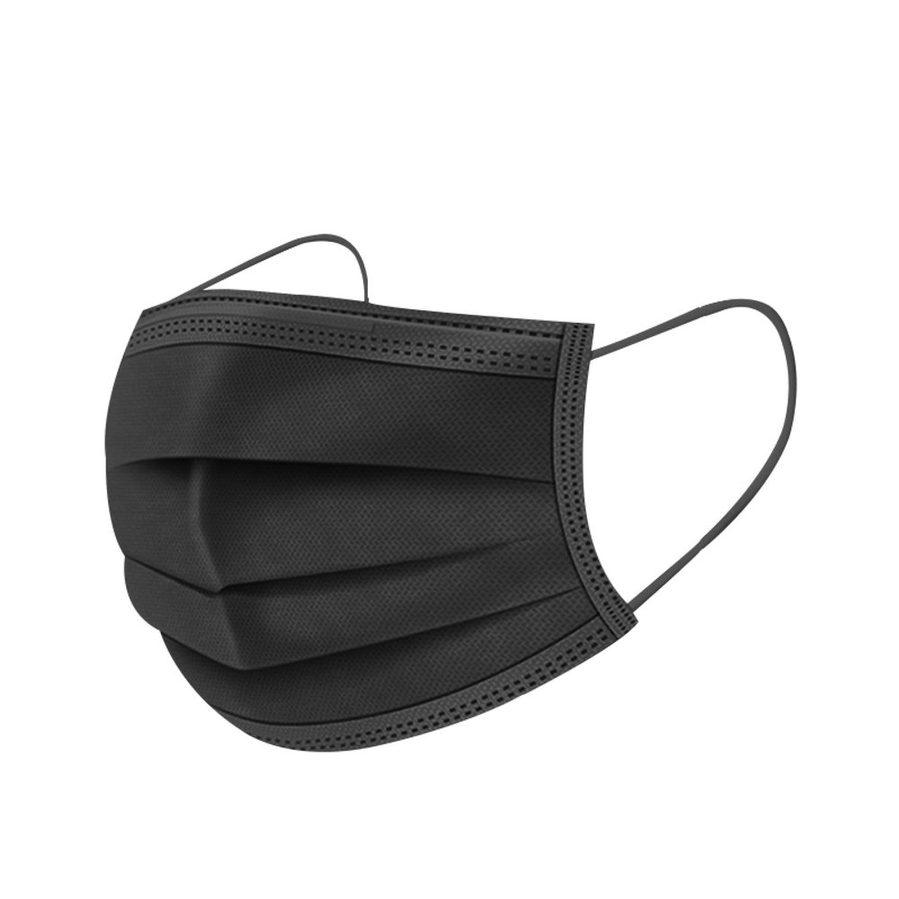 Disposable Face Masks, 3-Ply Protection, Black, Elastic Ear Loops