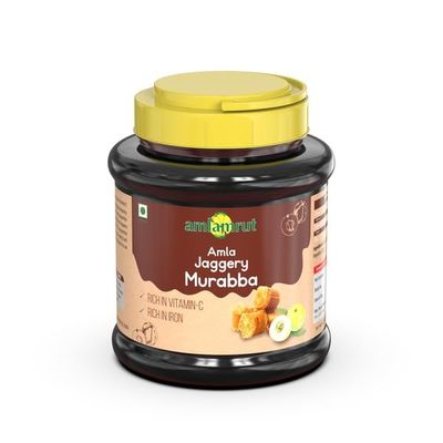 Amlamrut Amla Jaggery Murabba 1-KG | Natural Amla Infused with Jaggery Syrup | Rich in Vitamin C and Iron | No Artificial Colour or Flavour