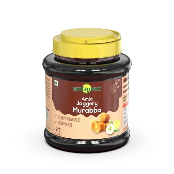 Amlamrut Amla Jaggery Murabba 1-KG | Natural Amla Infused with Jaggery Syrup | Rich in Vitamin C and Iron | No Artificial Colour or Flavour