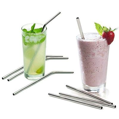 doville Stainless Steel Straws for Kids & Adults with Cleaning Brush, Metal Steel Straws for Drinking Juice (Pack of -2)