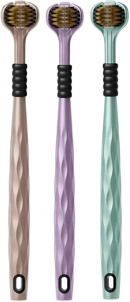 3-Sided Toothbrush Ultra Soft Bristles for Deep Cleaning,Triple Action Manual Toothbrush | Triple Head Design for 360 Cleaning | Eco-Friendly & Gentle on Gums (Pack of 3) (123)
