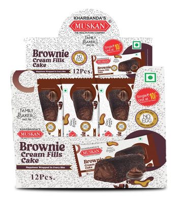 Muskan Brownie Cream Filled Cakes | Eggless Chocolate Cakes | Individually Packed | Soft & Moist Bakery Snacks | 12 Piece Pack