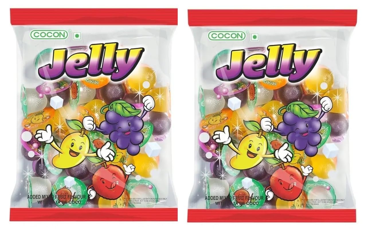 Cocon Jelly Exotic Mix Fruit Flavored Jelly Treat Featuring A Delightful Blend Of Various Fruit Tastes With Nata De Coco 300gm Pouch (Malaysia) Pack Of 2