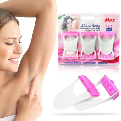 ELEGANT EMPORIUM Shave Body Women's Razors, Single-Edge Stainless Steel Blade, Platinum-Coated, 6 Pieces, Pink