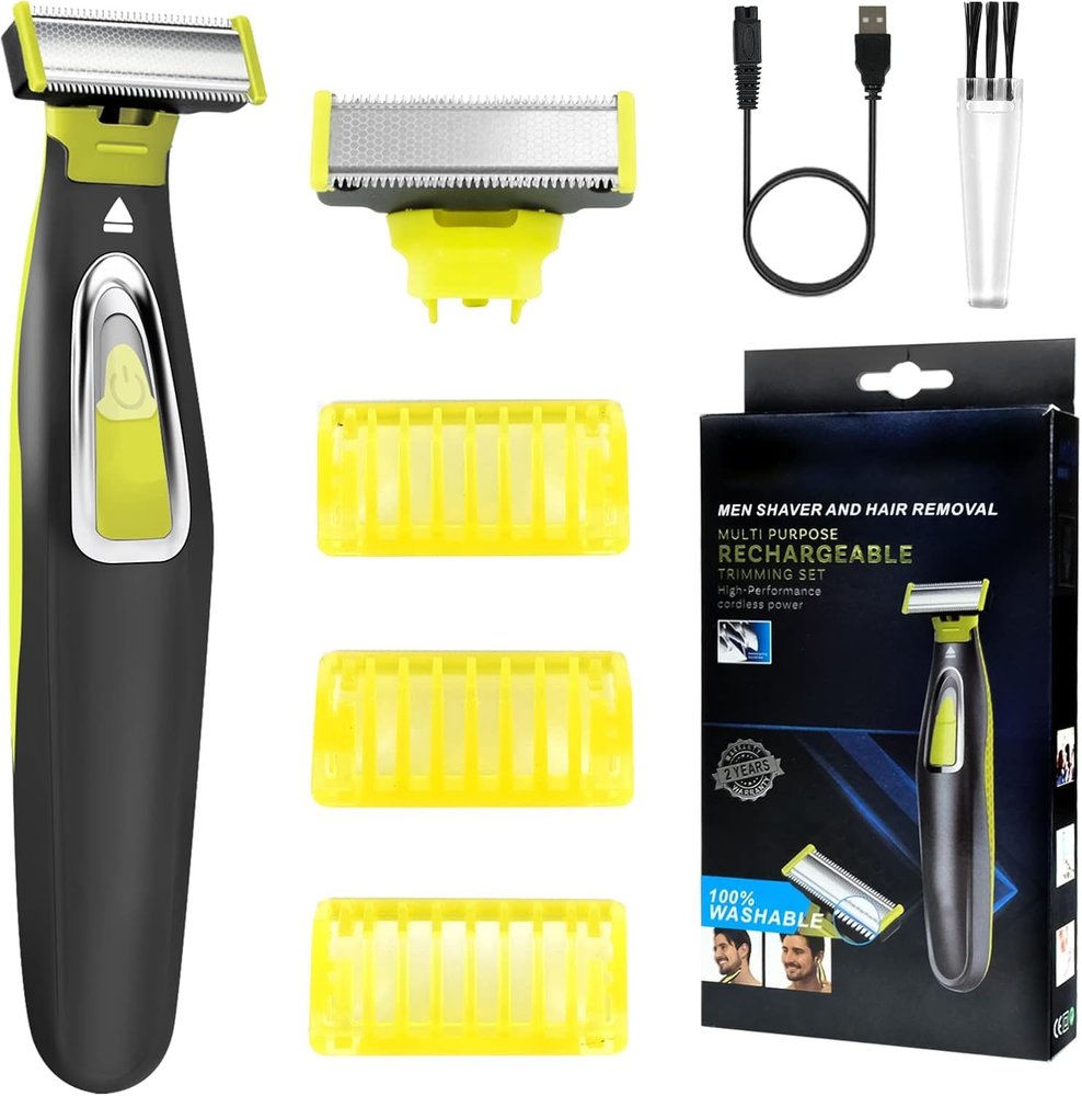 Drumstone (   ) USB-C Rechargeable 5-in-1 Grooming Kit: Dual Blade Shaver, Beard/Nose/Ear Trimmer, 3 Combs, Quiet Motor, Wet & Dry Use