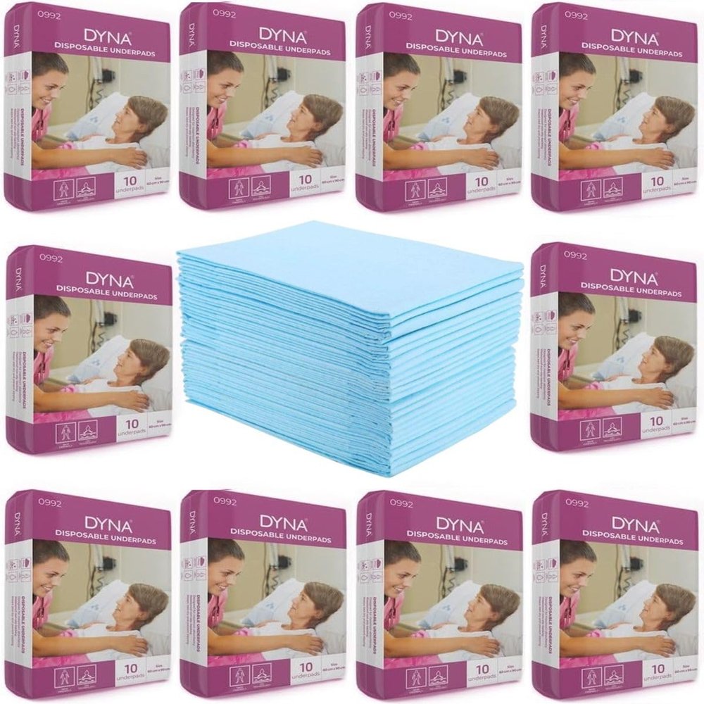 LUREME (100 Sheets) Pack of 10 Wholesale Value Pack Dyna underpads for Baby, Kids, Adults, Elderly Patients. Leak Proof, Superior Absorbency, Hospital-Grade with Gel Core Technology (Size: 60x90 cm)