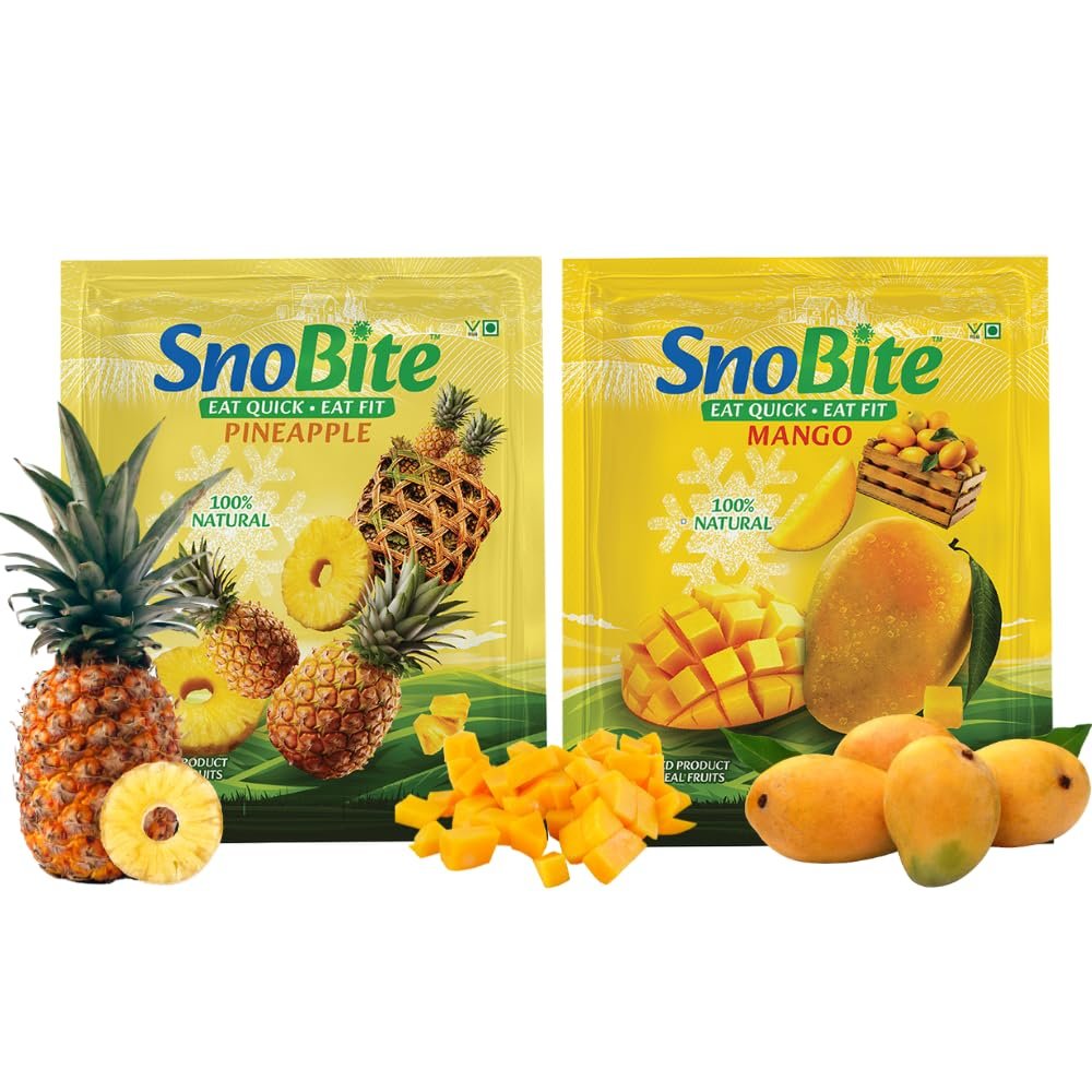 Snobite Freeze-Dried Fruit Snacks | Pineapple & Mango| Pack of 2 | Healthy Crunchy Sweet Treats, All-Natural, No Added Sugar, Vegan, Gluten-Free Snacks for Kids and Adults