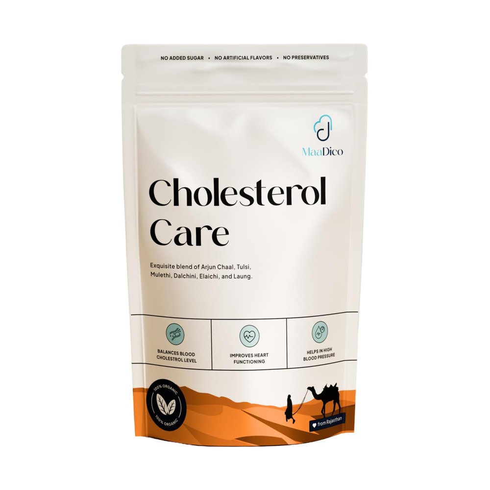 Maadico Cholesterol Care Powder, 100 Gms | Cholesterol Supplements With Tulsi, Mulethi, Elaichi, Saunf, Adrak, Brahmi, Dalchini, Kali Mirch, Laung & Arjun Chaal | No Added Sugar & Artificial Flavours
