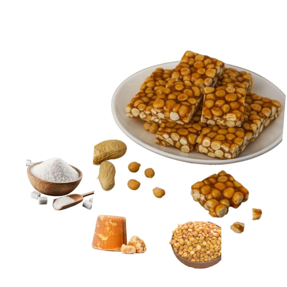 LONAVALA FOODS Famous Chana Chikki Box - 200 grams, 24 Pieces | No Added Preservatives and Colours | Chana Chikki Made with Jaggery | Sweet Chana Gajak Chikki Bar