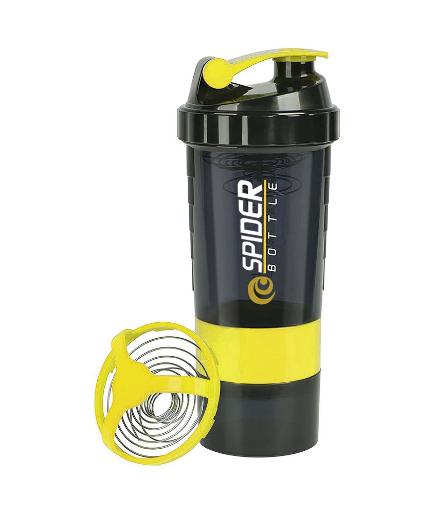2025 Gym Shaker For Protein Shake Leakproof Shaker Bottles For Supplements With Extra Compartment, Pre-Workout & BCAA, Protein Shake Bottle, Gym Bottle For Men And Women Black - 500 ml (YELLOW)