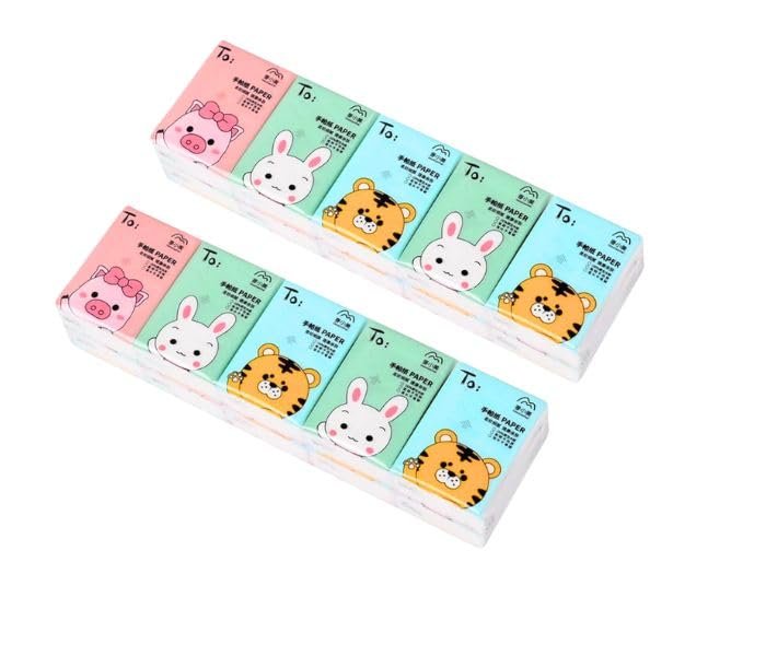 Cute Animal Design Tissue Papers, Pack of 20, Skin-safe Sleek Tissues|Pocket tisssue paper| Soft tissue pack|Disposable face wipe|