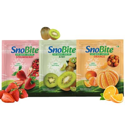 Snobite Freeze Dried Fruit | Tangy & Sweet Strawberry, Kiwi & Orange Mix | Pack of 3 | 100% Natural, Crunchy, Healthy Snack, No Added Sugar, Snacks for Kids and Adults