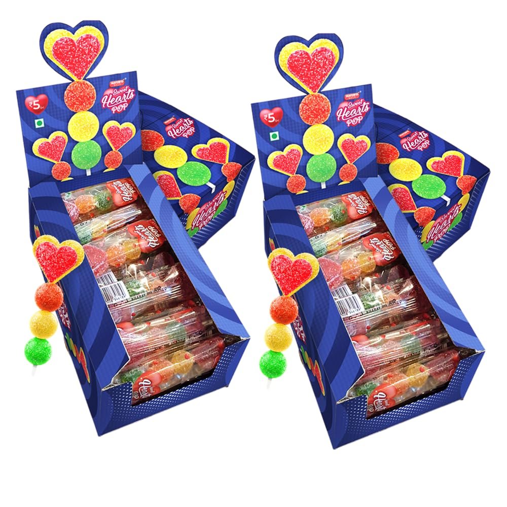 Mayurs Gels | Sweet Hearts Pop Jelly Lollipop Gift Box (30Pcs x 15 gms) | Pack of 2 | Mixed Fruit flavours | For Gifting and Everyday enjoyment
