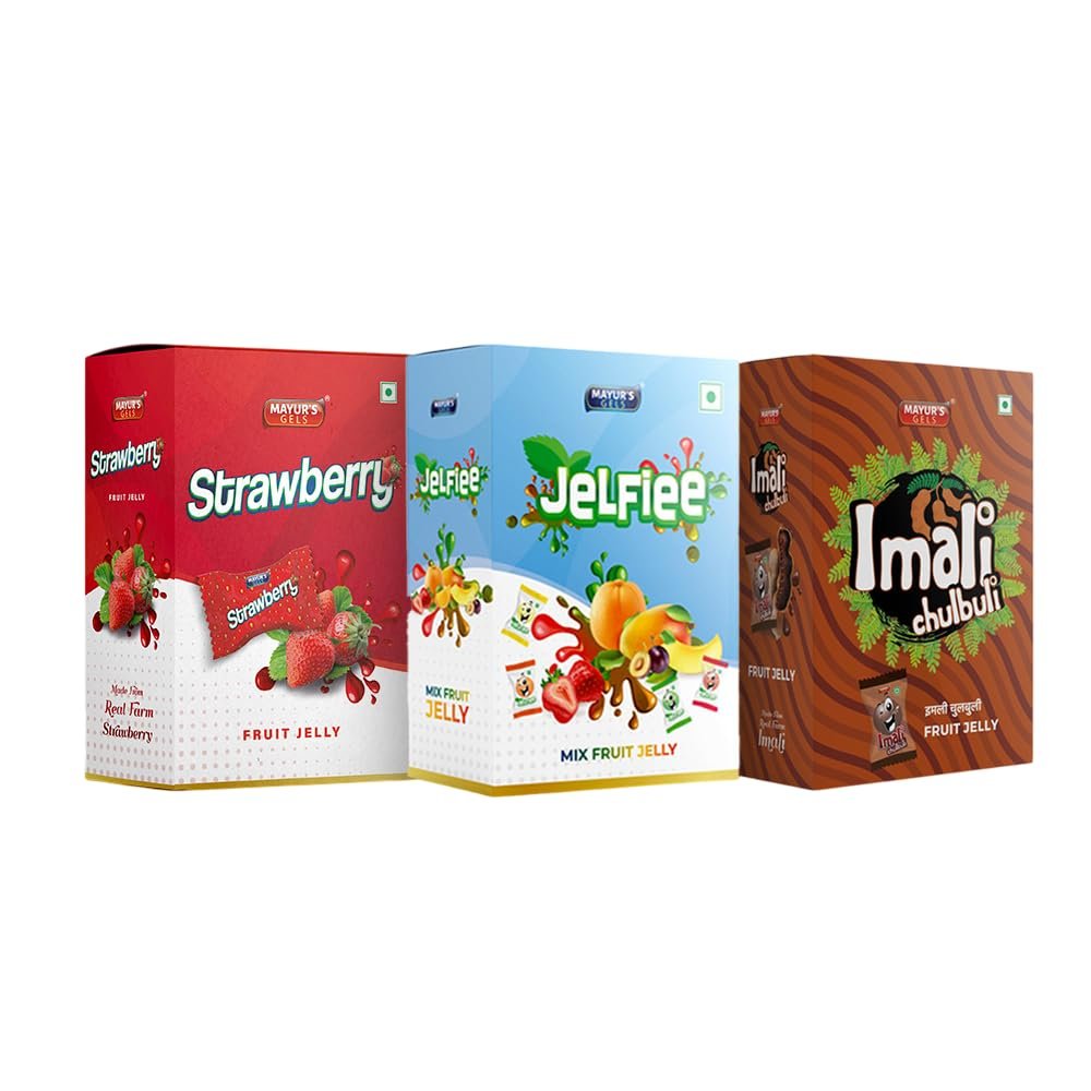 Mayurs Gels | Strawberry Imali Chulbuli Jelfiee Jelly Combo Box (3 x 300 gms) | Ideal for gifting and Sharing moments