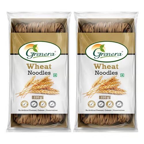 Grenera Wheat Noodles, Made With Whole Wheat Flour, Maida Free Nooldes 220 grams (Pack of 2)