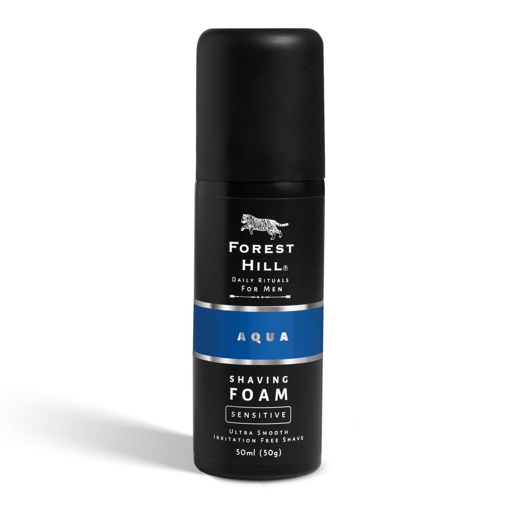 Forest Hill Aqua Pre Shave Foam For Men, Goodness of Olive and Argan Oil, Mulberry, Rosemary & Peppermint Extract, Prevent Cuts and Burns, Rich Lather, Cooling Hydrating Formula, Shaving Foam, 50g