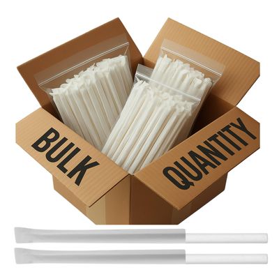 Bulk Quantity Individually Wrapped Paper Straws | 8MM Wide | 2500 Straws (1 Box) | White | Best for Juice, Soft Drinks and Cocktails